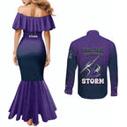 Personalized Melbourne Storm Couples Matching Mermaid Dress and Long Sleeve Button Shirt Easter Mascot - Colorful Eggs Cartoon Style