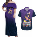 Personalized Melbourne Storm Couples Matching Off Shoulder Maxi Dress and Hawaiian Shirt Easter Mascot - Colorful Eggs Cartoon Style