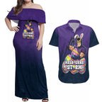 Personalized Melbourne Storm Couples Matching Off Shoulder Maxi Dress and Hawaiian Shirt Easter Mascot - Colorful Eggs Cartoon Style