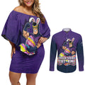 Personalized Melbourne Storm Couples Matching Off Shoulder Short Dress and Long Sleeve Button Shirt Easter Mascot - Colorful Eggs Cartoon Style