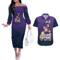 Personalized Melbourne Storm Couples Matching Off The Shoulder Long Sleeve Dress and Hawaiian Shirt Easter Mascot - Colorful Eggs Cartoon Style