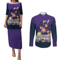 Personalized Melbourne Storm Couples Matching Puletasi and Long Sleeve Button Shirt Easter Mascot - Colorful Eggs Cartoon Style