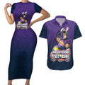 Personalized Melbourne Storm Couples Matching Short Sleeve Bodycon Dress and Hawaiian Shirt Easter Mascot - Colorful Eggs Cartoon Style