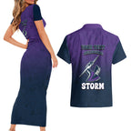 Personalized Melbourne Storm Couples Matching Short Sleeve Bodycon Dress and Hawaiian Shirt Easter Mascot - Colorful Eggs Cartoon Style