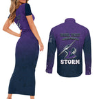 Personalized Melbourne Storm Couples Matching Short Sleeve Bodycon Dress and Long Sleeve Button Shirt Easter Mascot - Colorful Eggs Cartoon Style