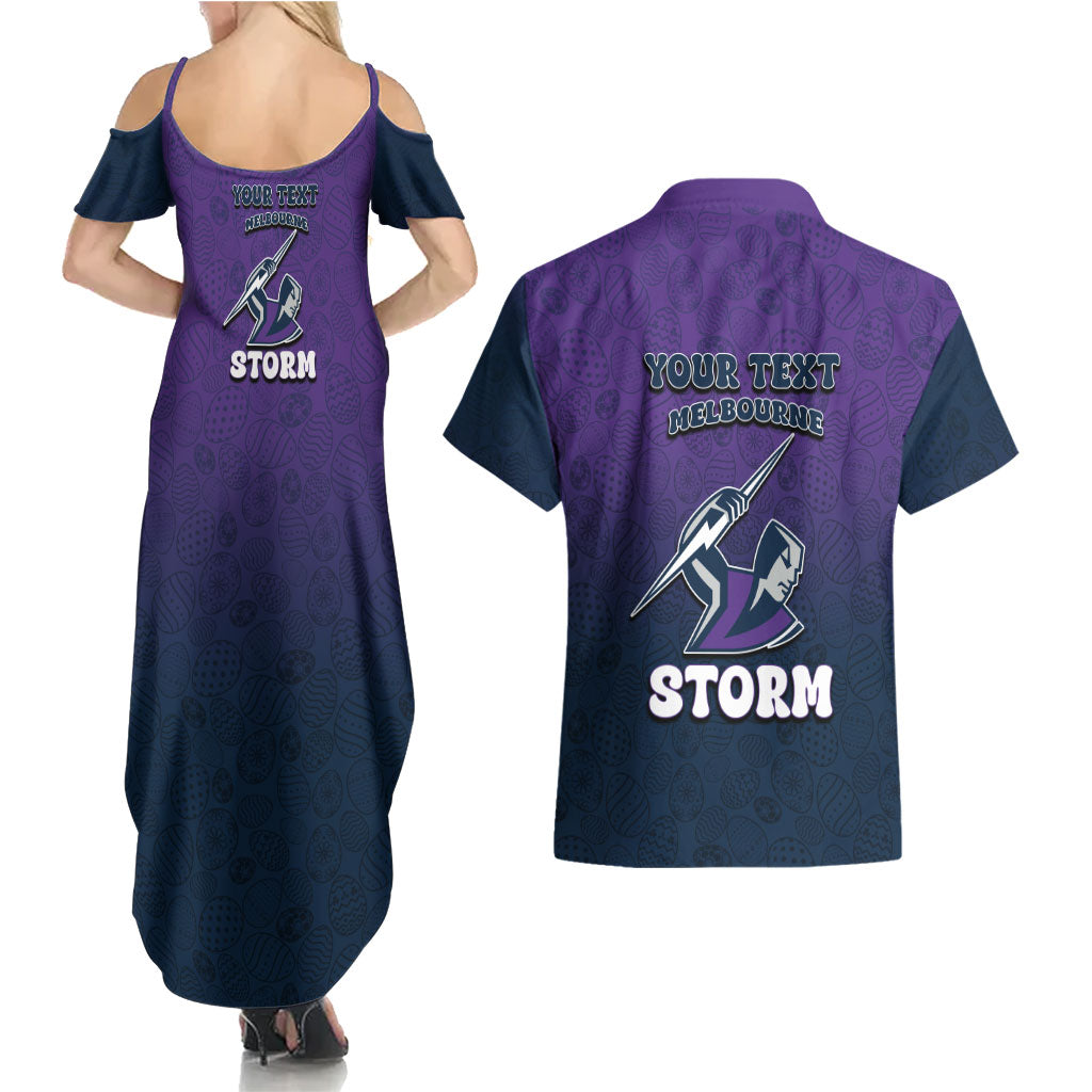 Personalized Melbourne Storm Couples Matching Summer Maxi Dress and Hawaiian Shirt Easter Mascot - Colorful Eggs Cartoon Style