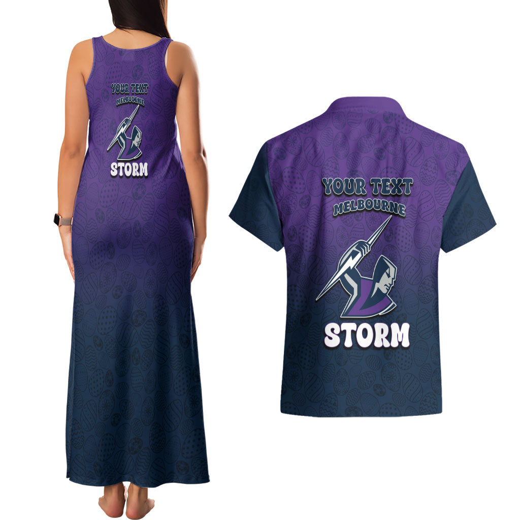 Personalized Melbourne Storm Couples Matching Tank Maxi Dress and Hawaiian Shirt Easter Mascot - Colorful Eggs Cartoon Style