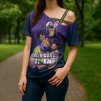 Personalized Melbourne Storm Cross Shoulder Shirt Easter Mascot - Colorful Eggs Cartoon Style