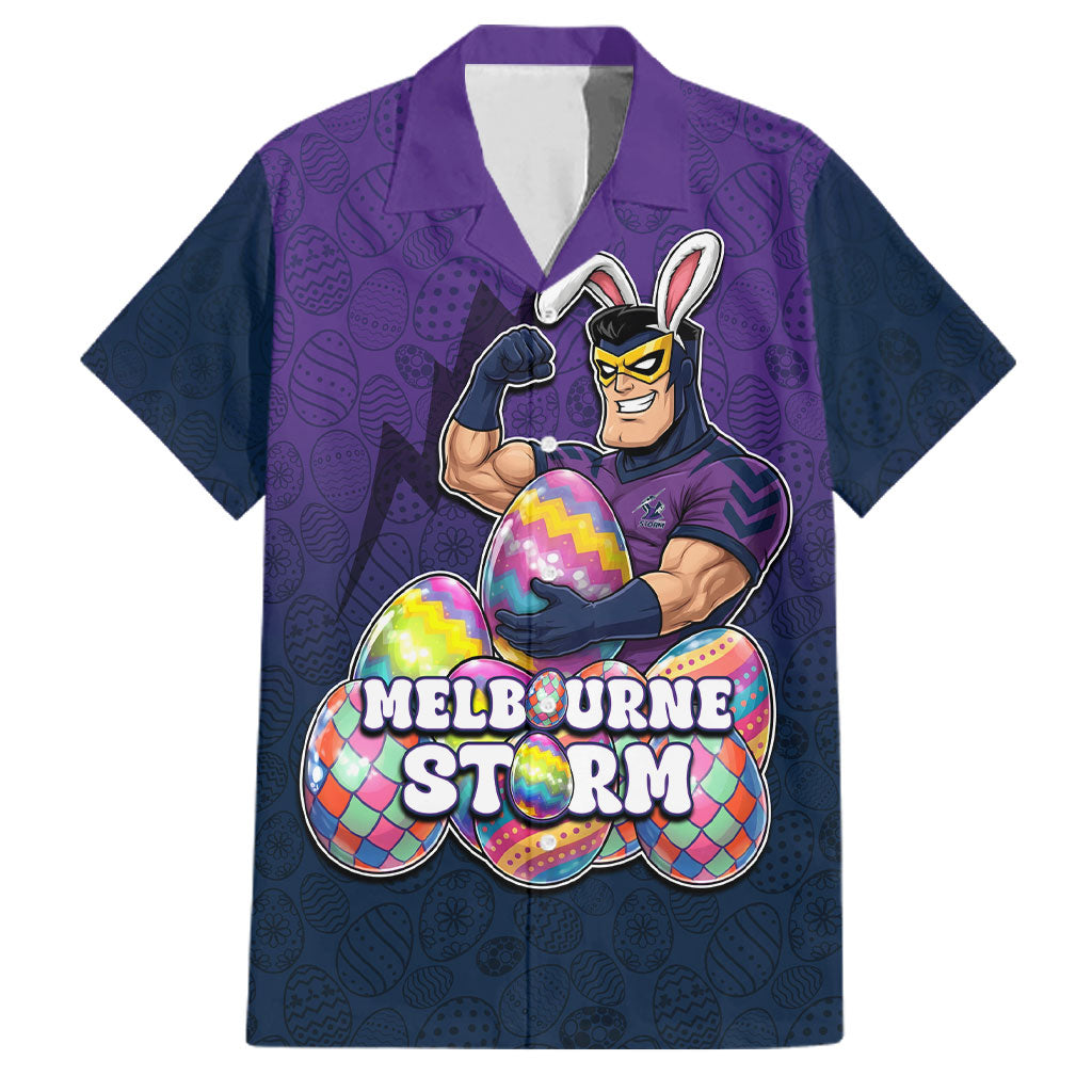 Personalized Melbourne Storm Family Matching Long Sleeve Bodycon Dress and Hawaiian Shirt Easter Mascot - Colorful Eggs Cartoon Style