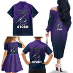 Personalized Melbourne Storm Family Matching Off The Shoulder Long Sleeve Dress and Hawaiian Shirt Easter Mascot - Colorful Eggs Cartoon Style