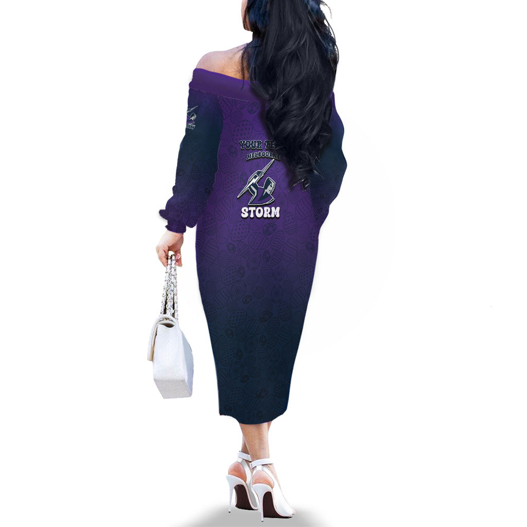 Personalized Melbourne Storm Family Matching Off The Shoulder Long Sleeve Dress and Hawaiian Shirt Easter Mascot - Colorful Eggs Cartoon Style