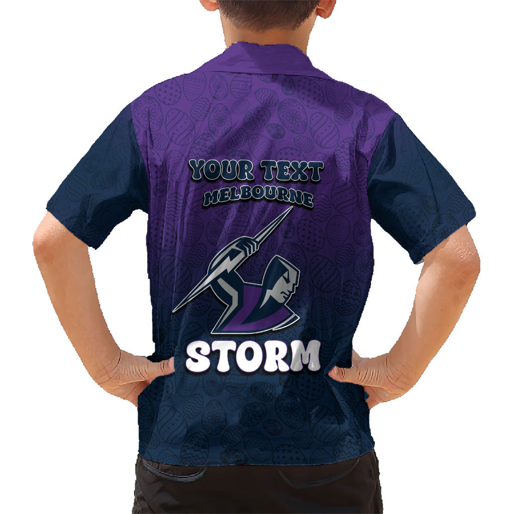 Personalized Melbourne Storm Family Matching Off Shoulder Maxi Dress and Hawaiian Shirt Easter Mascot - Colorful Eggs Cartoon Style