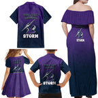 Personalized Melbourne Storm Family Matching Off Shoulder Maxi Dress and Hawaiian Shirt Easter Mascot - Colorful Eggs Cartoon Style