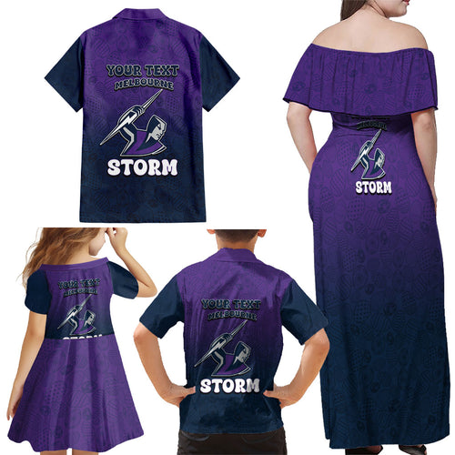 Personalized Melbourne Storm Family Matching Off Shoulder Maxi Dress and Hawaiian Shirt Easter Mascot - Colorful Eggs Cartoon Style