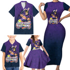 Personalized Melbourne Storm Family Matching Short Sleeve Bodycon Dress and Hawaiian Shirt Easter Mascot - Colorful Eggs Cartoon Style
