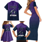 Personalized Melbourne Storm Family Matching Short Sleeve Bodycon Dress and Hawaiian Shirt Easter Mascot - Colorful Eggs Cartoon Style