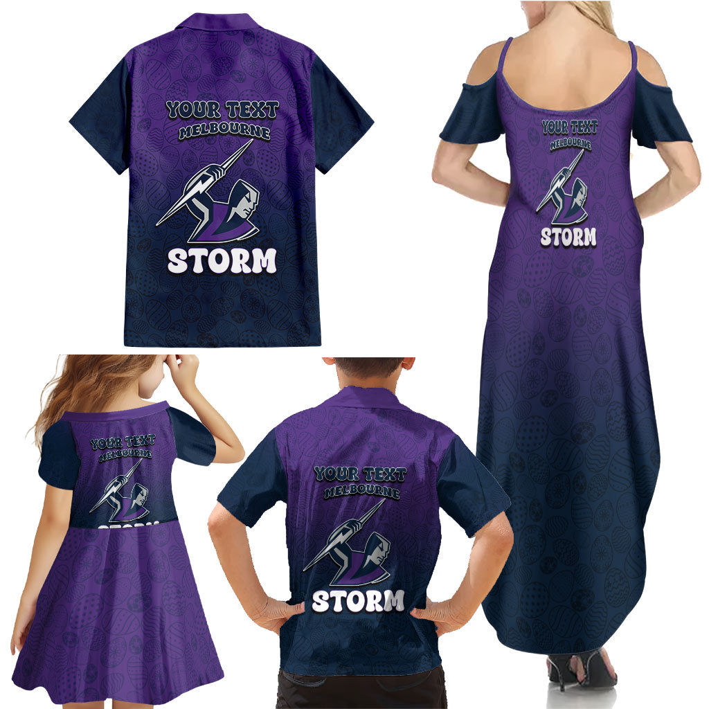 Personalized Melbourne Storm Family Matching Summer Maxi Dress and Hawaiian Shirt Easter Mascot - Colorful Eggs Cartoon Style