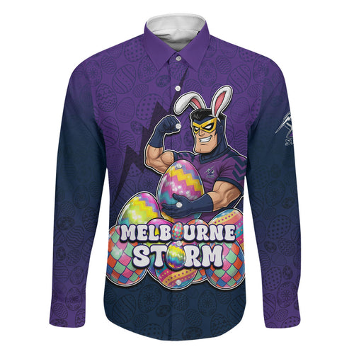 Personalized Melbourne Storm Family Matching Summer Maxi Dress and Hawaiian Shirt Easter Mascot - Colorful Eggs Cartoon Style