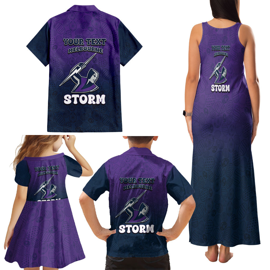 Personalized Melbourne Storm Family Matching Tank Maxi Dress and Hawaiian Shirt Easter Mascot - Colorful Eggs Cartoon Style