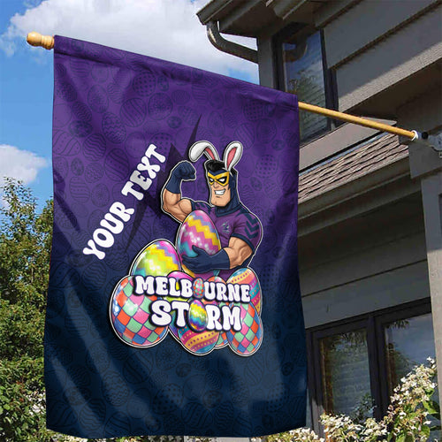 Personalized Melbourne Storm Garden Flag Easter Mascot - Colorful Eggs Cartoon Style