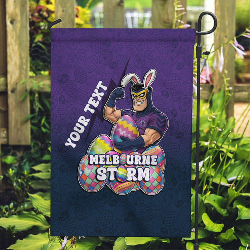 Personalized Melbourne Storm Garden Flag Easter Mascot - Colorful Eggs Cartoon Style