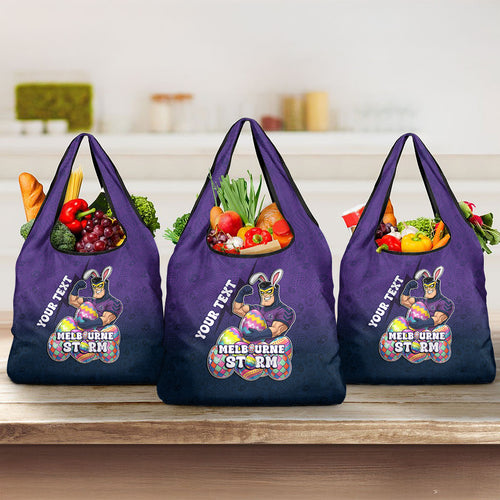 Personalized Melbourne Storm Grocery Bag Easter Mascot - Colorful Eggs Cartoon Style