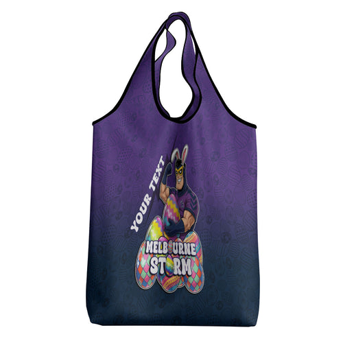 Personalized Melbourne Storm Grocery Bag Easter Mascot - Colorful Eggs Cartoon Style