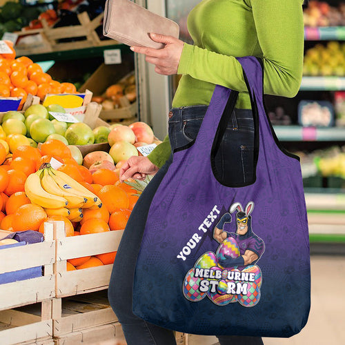 Personalized Melbourne Storm Grocery Bag Easter Mascot - Colorful Eggs Cartoon Style