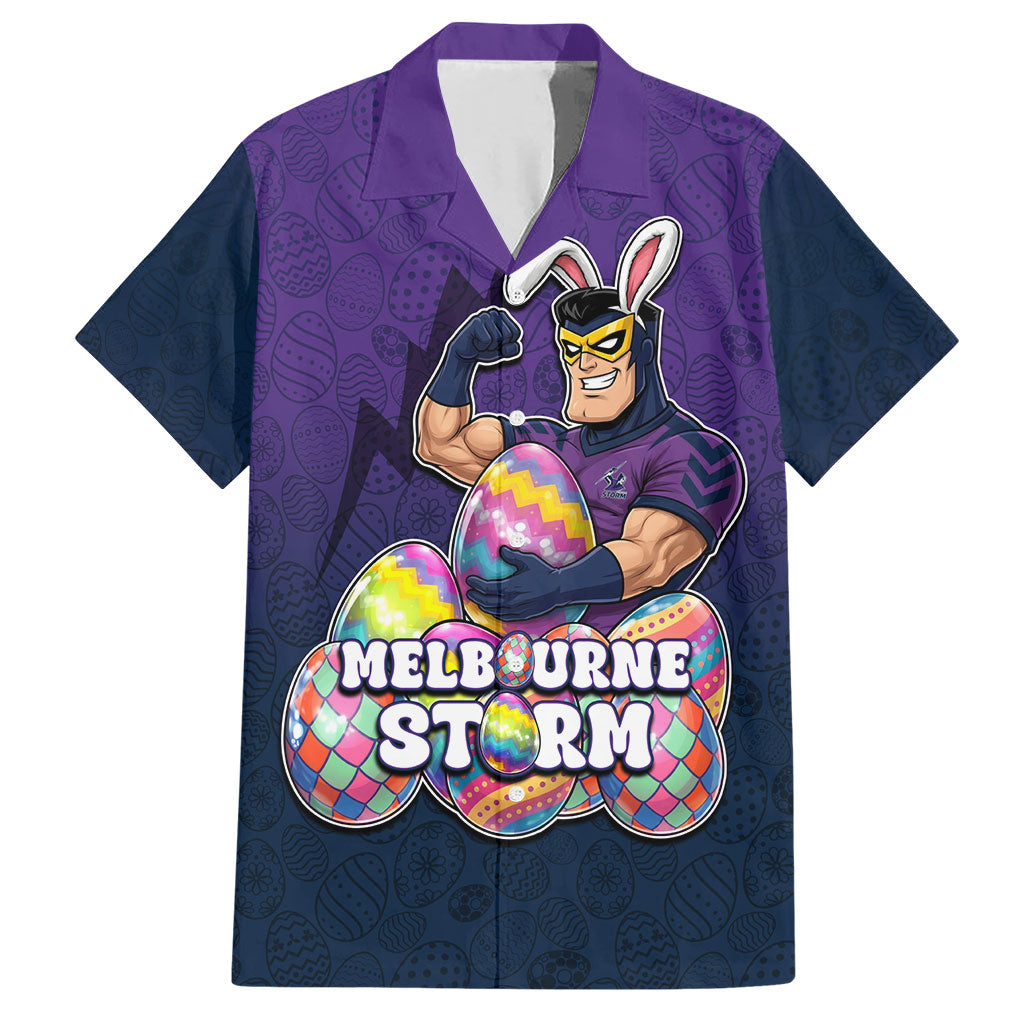 Personalized Melbourne Storm Hawaiian Shirt Easter Mascot - Colorful Eggs Cartoon Style
