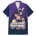 Personalized Melbourne Storm Hawaiian Shirt Easter Mascot - Colorful Eggs Cartoon Style