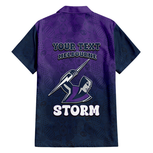 Personalized Melbourne Storm Hawaiian Shirt Easter Mascot - Colorful Eggs Cartoon Style