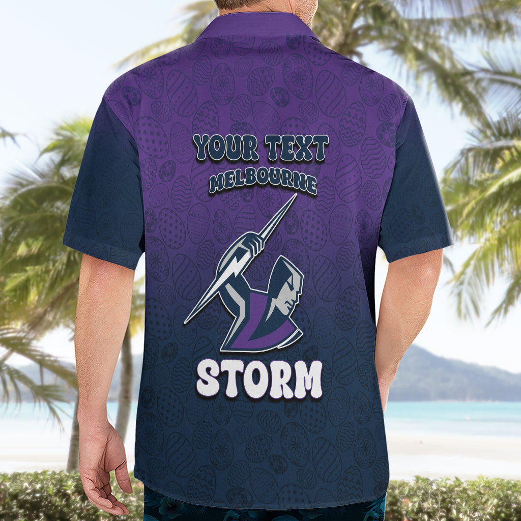Personalized Melbourne Storm Hawaiian Shirt Easter Mascot - Colorful Eggs Cartoon Style