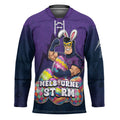 Personalized Melbourne Storm Hockey Jersey Easter Mascot - Colorful Eggs Cartoon Style