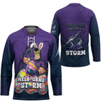 Personalized Melbourne Storm Hockey Jersey Easter Mascot - Colorful Eggs Cartoon Style