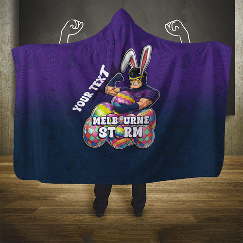 Personalized Melbourne Storm Hooded Blanket Easter Mascot - Colorful Eggs Cartoon Style