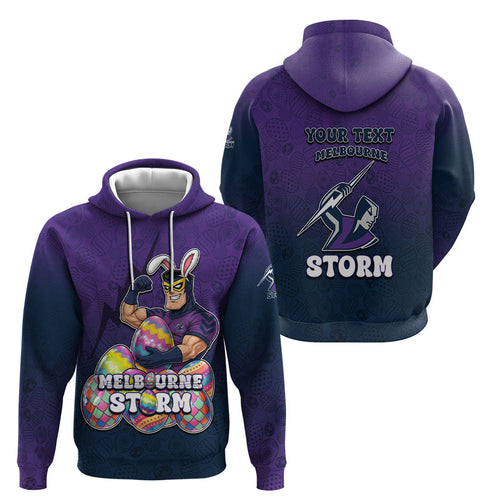 Personalized Melbourne Storm Hoodie Easter Mascot - Colorful Eggs Cartoon Style