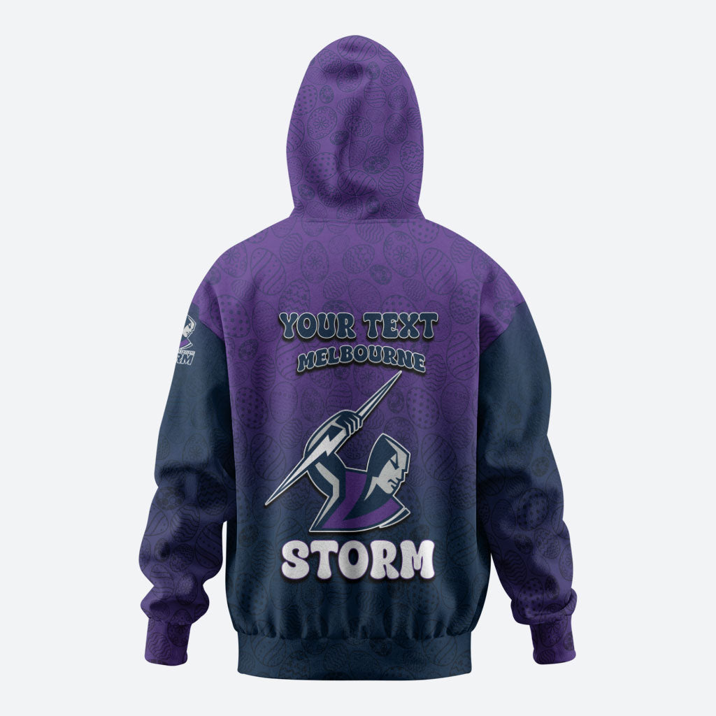 Personalized Melbourne Storm Hoodie Easter Mascot - Colorful Eggs Cartoon Style