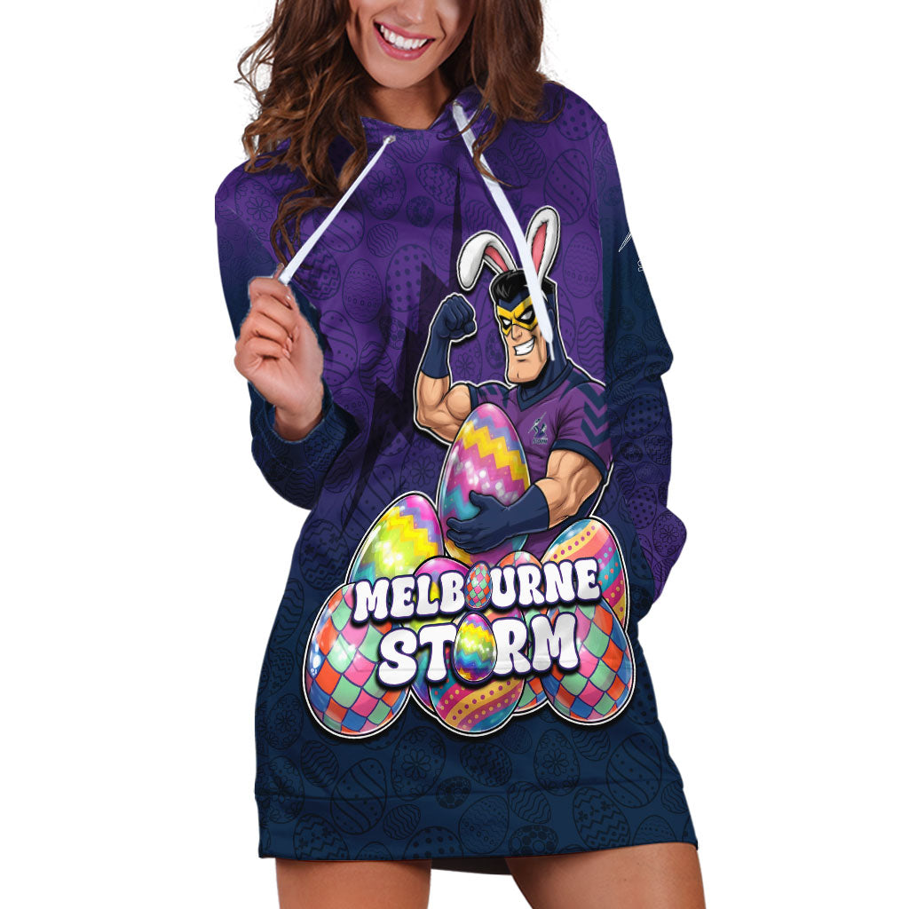 Personalized Melbourne Storm Hoodie Dress Easter Mascot - Colorful Eggs Cartoon Style