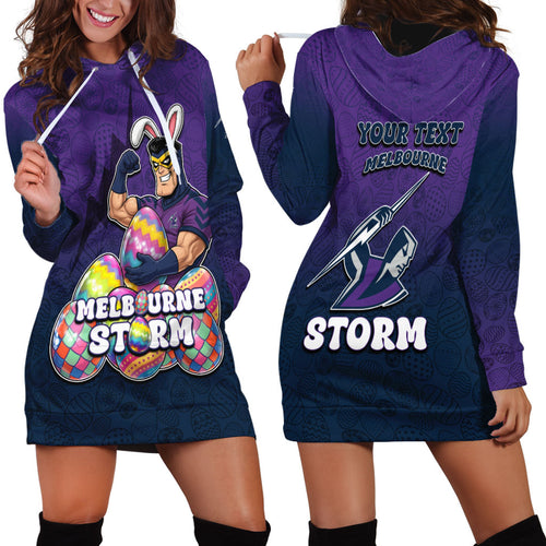 Personalized Melbourne Storm Hoodie Dress Easter Mascot - Colorful Eggs Cartoon Style