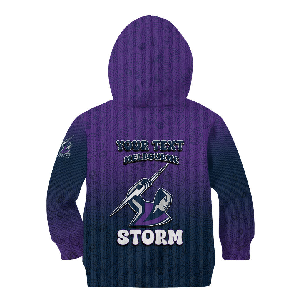 Personalized Melbourne Storm Kid Hoodie Easter Mascot - Colorful Eggs Cartoon Style