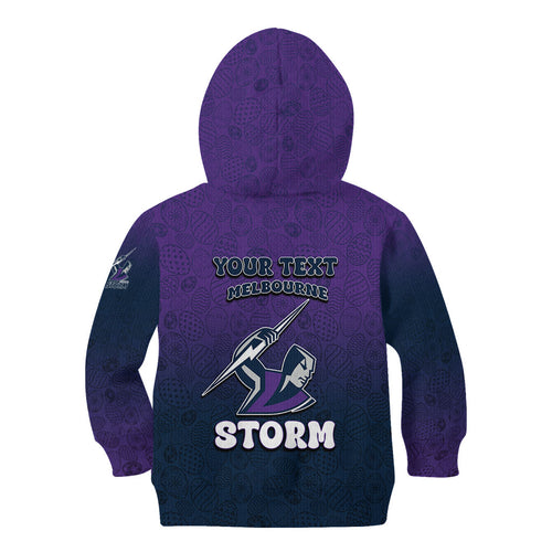 Personalized Melbourne Storm Kid Hoodie Easter Mascot - Colorful Eggs Cartoon Style