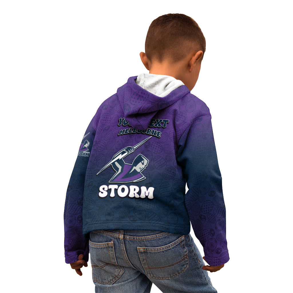 Personalized Melbourne Storm Kid Hoodie Easter Mascot - Colorful Eggs Cartoon Style