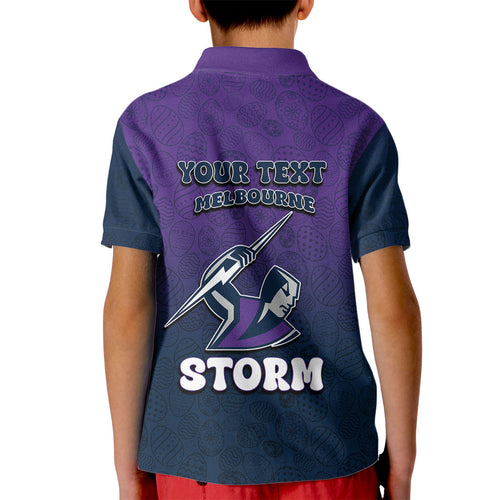 Personalized Melbourne Storm Kid Polo Shirt Easter Mascot - Colorful Eggs Cartoon Style