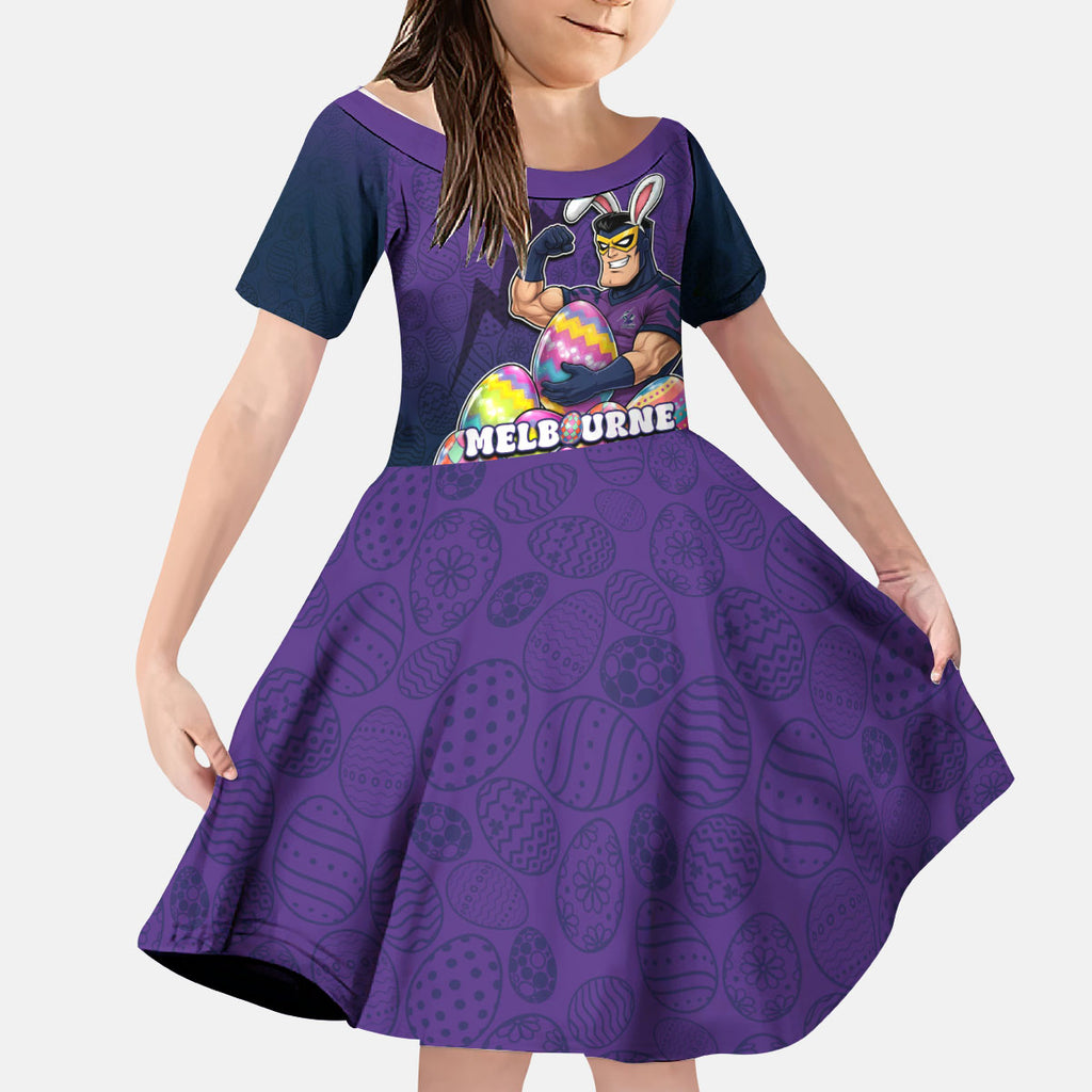 Personalized Melbourne Storm Kid Short Sleeve Dress Easter Mascot - Colorful Eggs Cartoon Style
