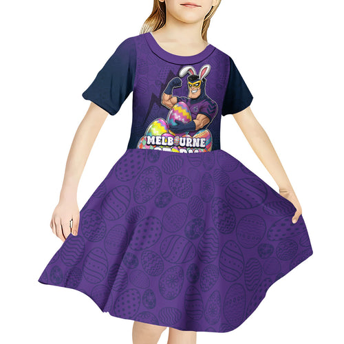 Personalized Melbourne Storm Kid Short Sleeve Dress Easter Mascot - Colorful Eggs Cartoon Style