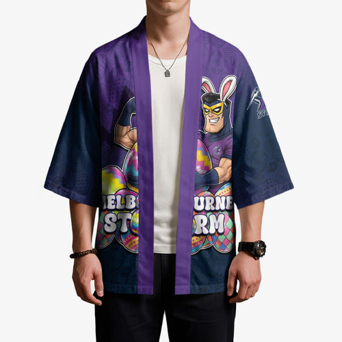 Personalized Melbourne Storm Kimono Easter Mascot - Colorful Eggs Cartoon Style