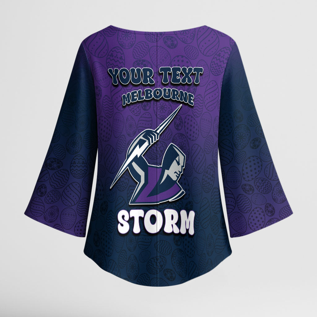 Personalized Melbourne Storm Kimono Sleeve Blouse Easter Mascot - Colorful Eggs Cartoon Style