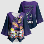 Personalized Melbourne Storm Kimono Sleeve Blouse Easter Mascot - Colorful Eggs Cartoon Style