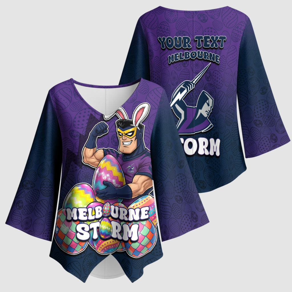 Personalized Melbourne Storm Kimono Sleeve Blouse Easter Mascot - Colorful Eggs Cartoon Style
