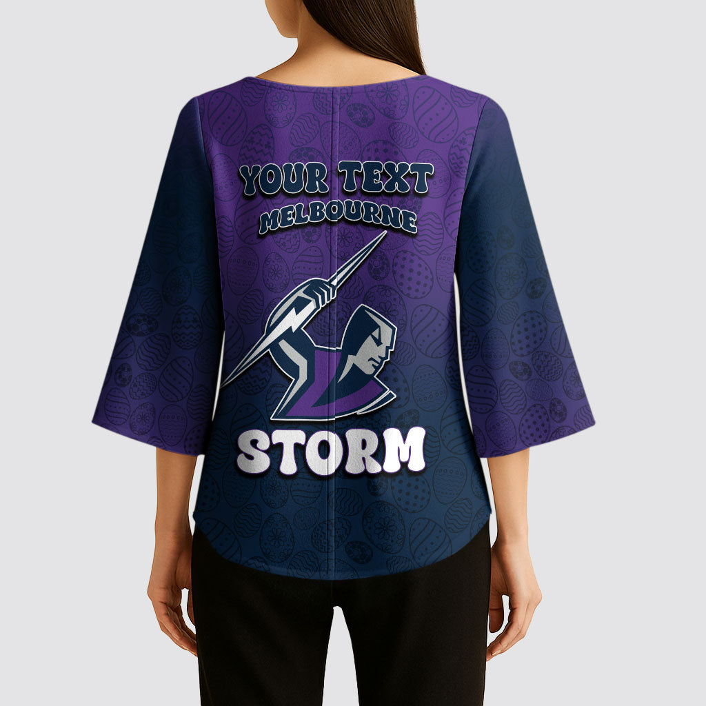 Personalized Melbourne Storm Kimono Sleeve Blouse Easter Mascot - Colorful Eggs Cartoon Style